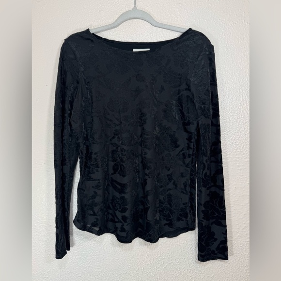 Sundance Black Velvet Textured Floral Long Sleeve Top Women’s Size Small - Picture 11 of 11